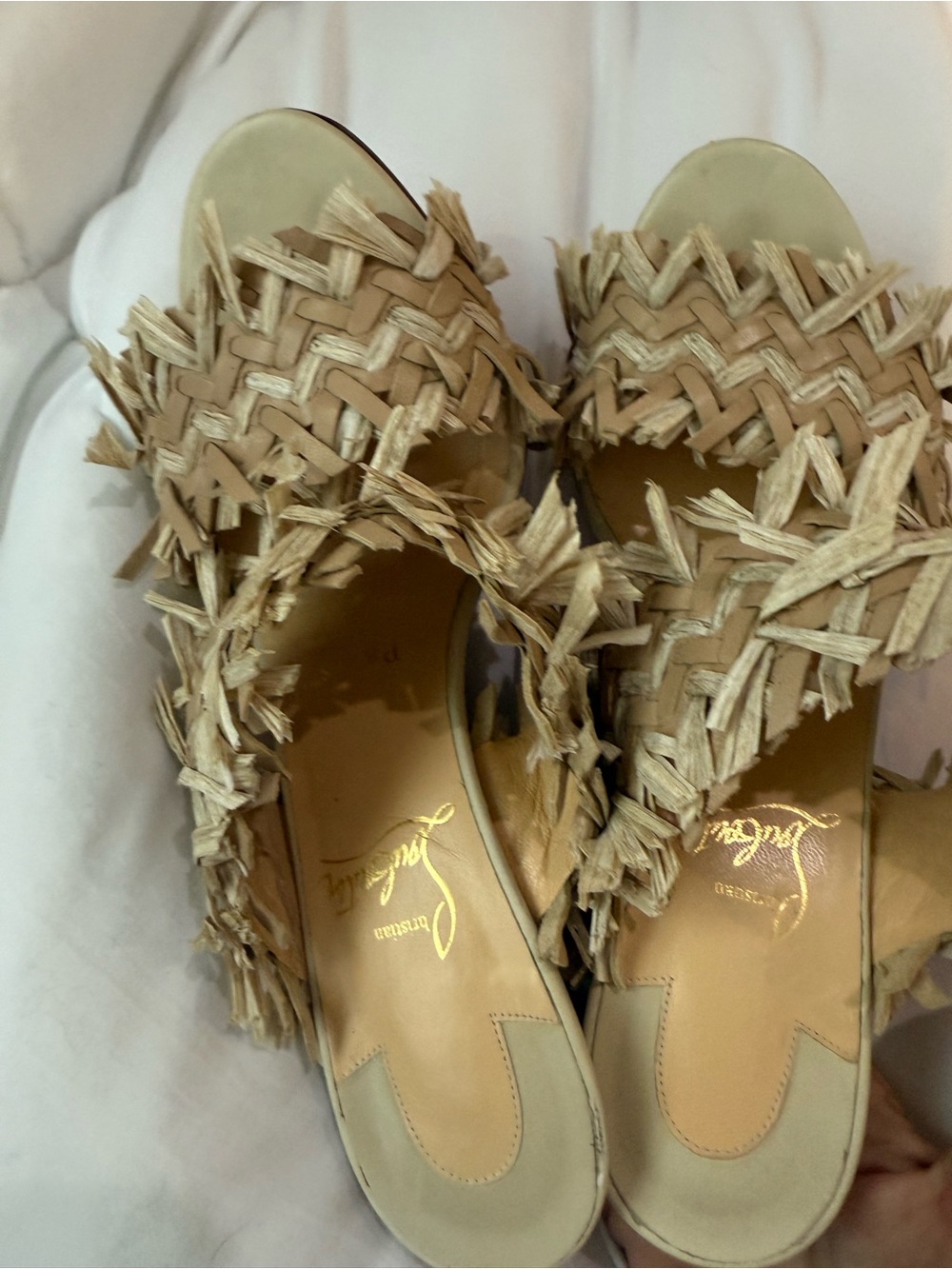 Christian Louboutin Beige Woven Raffia Slide Mules - Picture 5 of 12